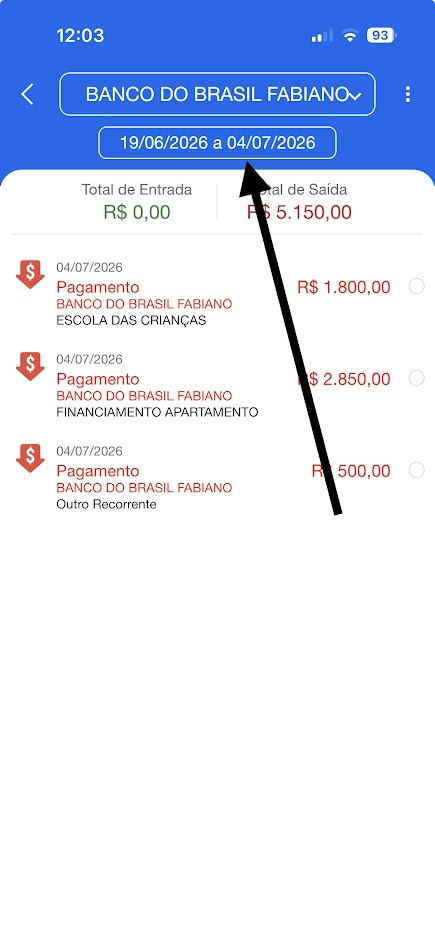 Campo de período do extrato mobile destacado